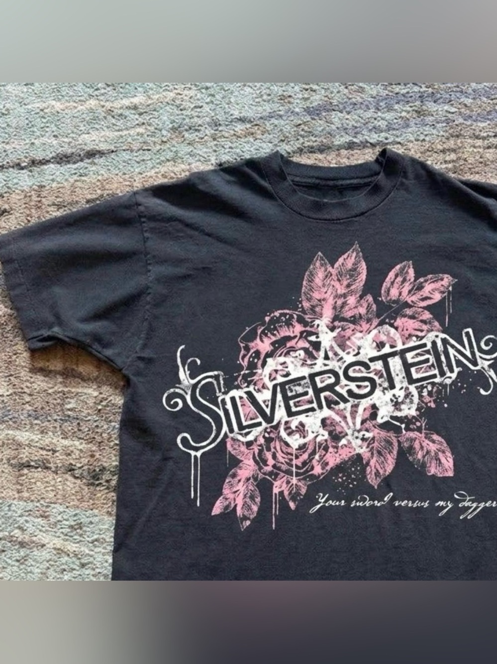 Men's Black Band Tee with Pink Floral Graphic - Picture 3 of 4